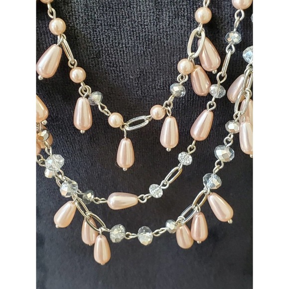 Kohl's Women's Multi Layered Pink Dangling Bubble Teardrop Statement Necklace - Picture 4 of 7